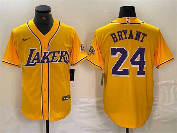 Men%27s Los Angeles Lakers Front #24 Kobe Bryant Gold Cool Base Stitched Baseball Jersey